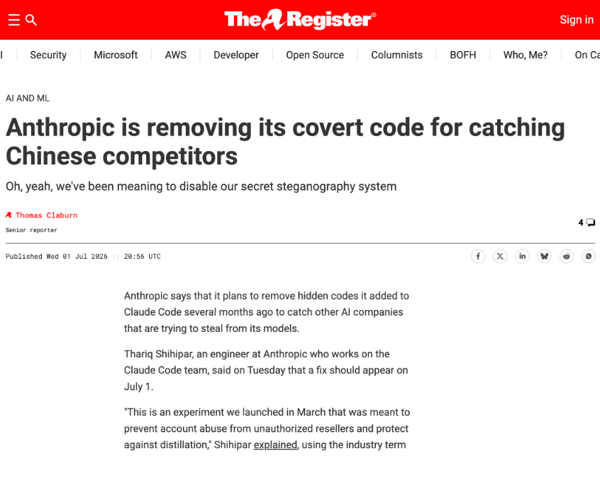 Anthropic 移除 Claude Code 中隐藏的用户代码引发关注配图