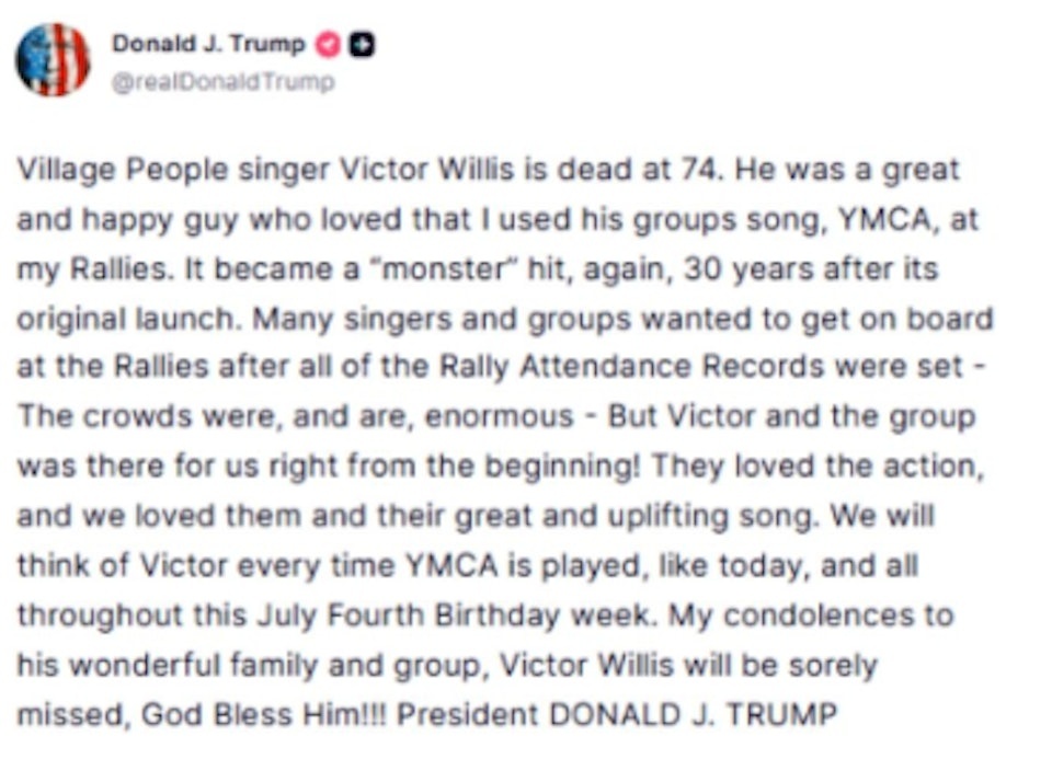 《Y.M.C.A.》主唱维克多威利斯病逝 享年74岁配图