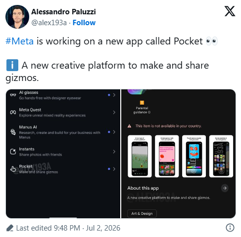 Meta 出击 AI 游戏赛道：推出“灵感生成”新应用 Pocket配图