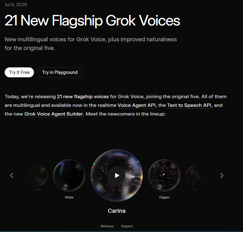 xAI全面升级Grok Voice,新增 21 款多语言旗舰语音配图