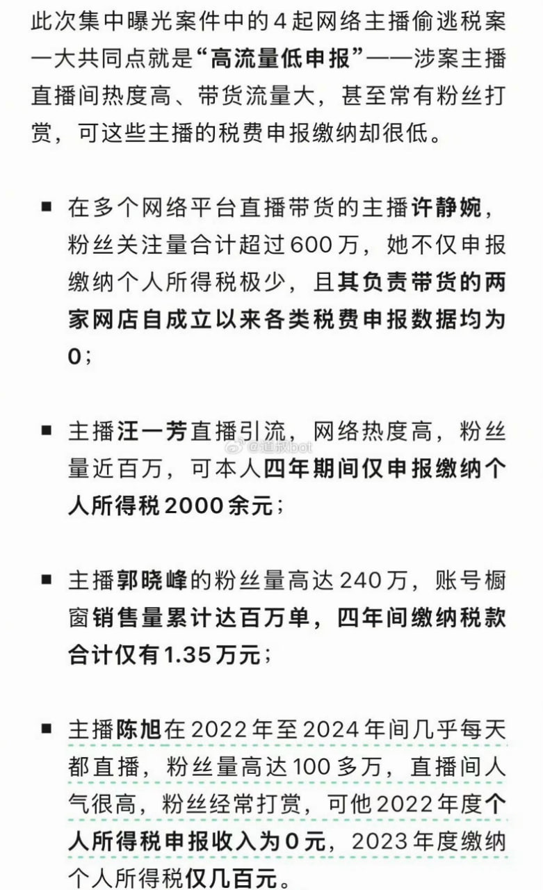 7月10日,税务局直接曝光7起网红网店涉税大案,其中 等4名百万粉丝级顶流主播因“高配图 1