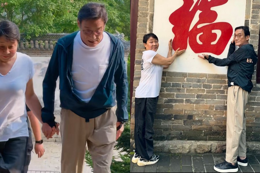梁家辉江嘉年同游祈福被偶遇 全程十指紧扣恩爱如初配图