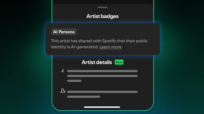 Spotify推出“AI Persona”标签,算法推荐默认排除AI虚拟艺人音乐配图