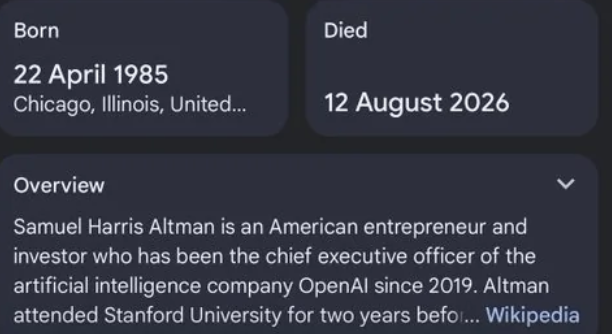 维基百科遭恶意篡改,谷歌误报 OpenAI CEO 奥尔特曼死讯配图