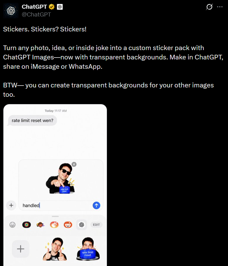 AI日报:字节发布AI办公智能体豆包工作;ChatGPT上线自定义贴纸功能;谷歌测试Gemini新界面配图