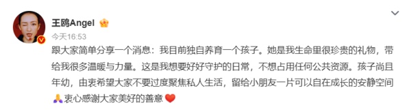 去年底曾被拍带2岁女童出门 王鸥突发文认生女:目前独自抚养孩子配图