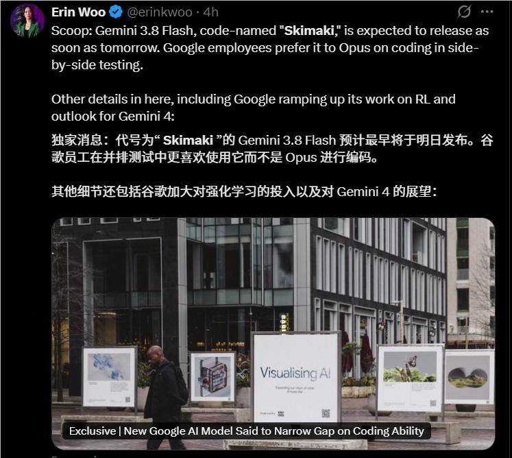 决战OpenAI与Anthropic！谷歌Gemini 3.8 Flash内测代号“Skimaki”最快周三上线配图